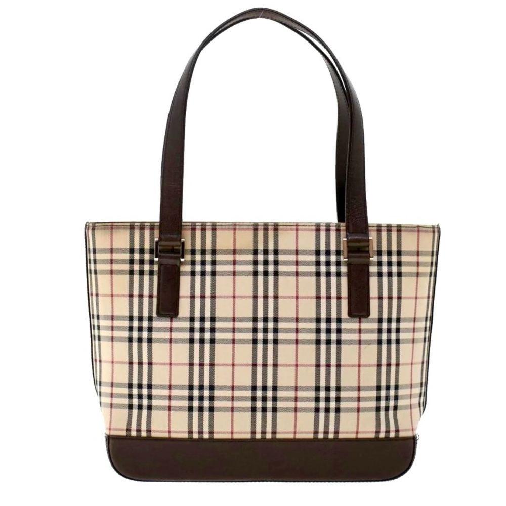 BURBERRY NOVA CHECK TOTE CANVAS FABRIC/LEATHER BEIGE EUC